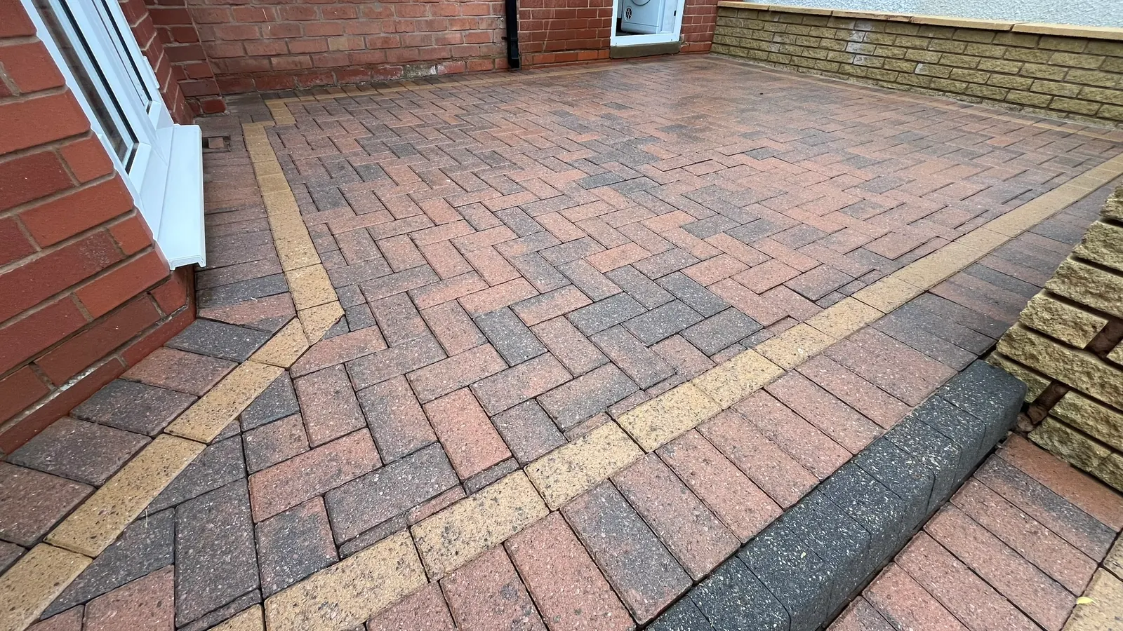 Block paving driveway after jet washing
